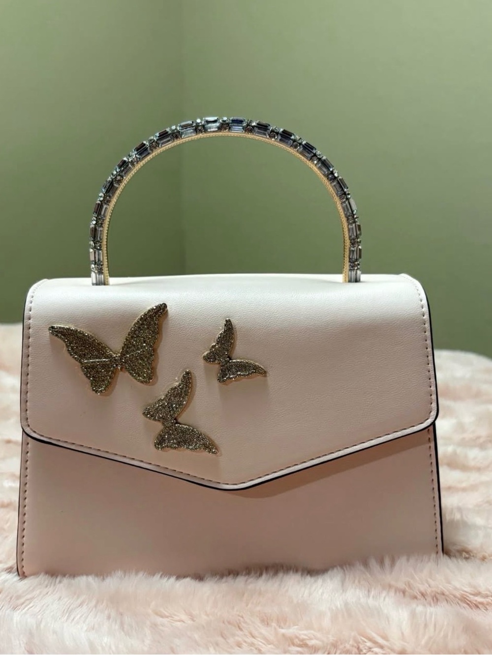 Aldo Cream Mini Top-Handle Bag with Gold Butterfly Accents